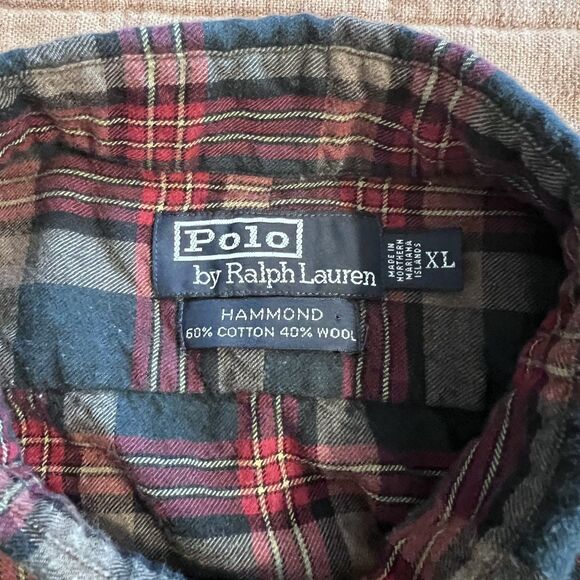 Polo Ralph Lauren Hammond Red Plaid Wool Cotton Button Up Shirt XL Cabin Preppy - Picture 5 of 6